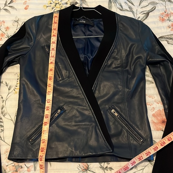 NWOT Cut 25 by Yigal Azuroeul blue leather jacket ribbed sleeves - Picture 15 of 15